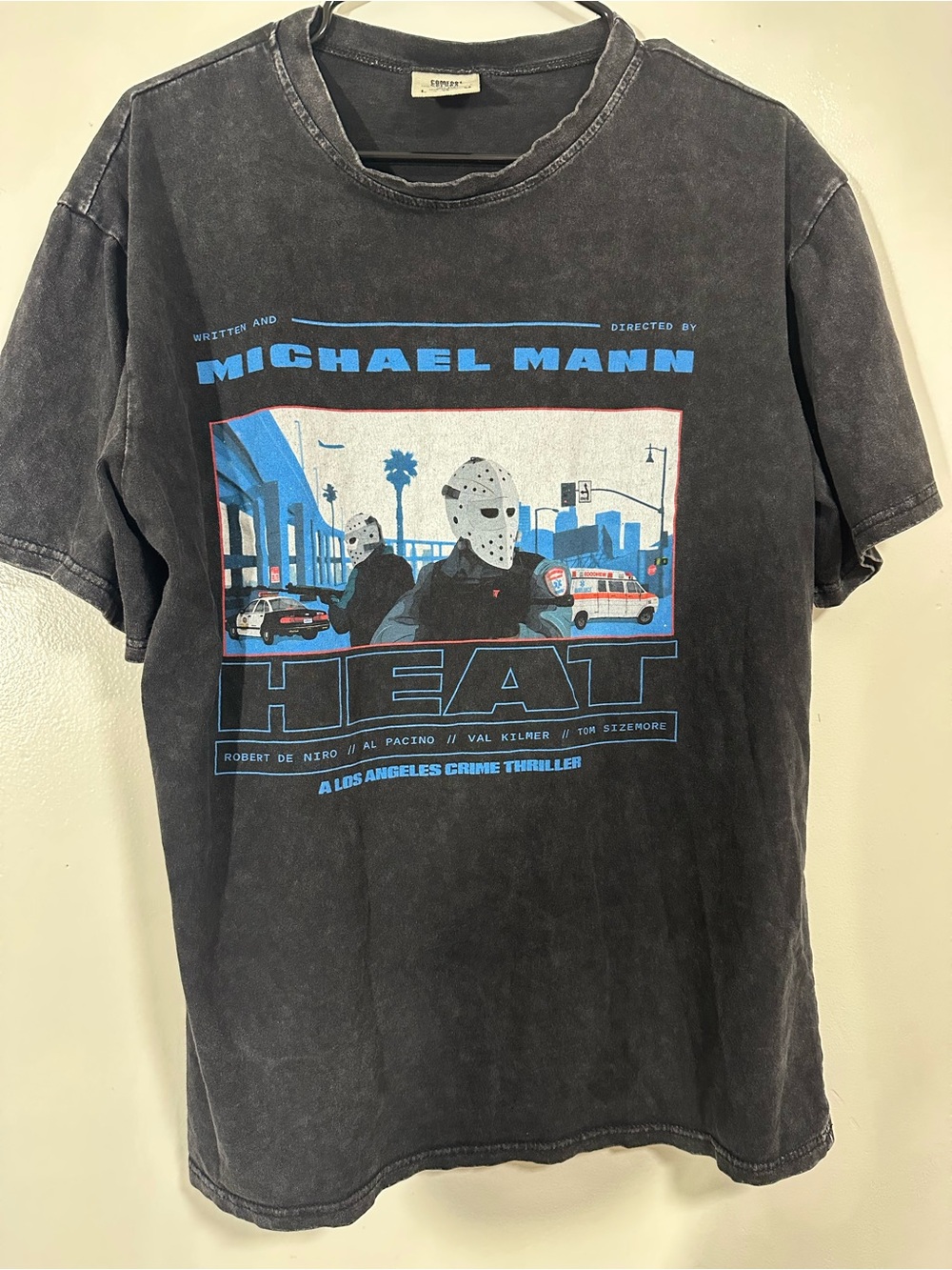 Comfort Colors Black Graphic 'HEAT' Movie Tee with Blue and Red Print